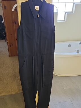 CAbi Black Sleeveless Zip-Front Utility Jumpsuit